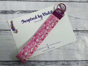 Faux Leather Key Fob/Wristlet - Pink Floral Swears