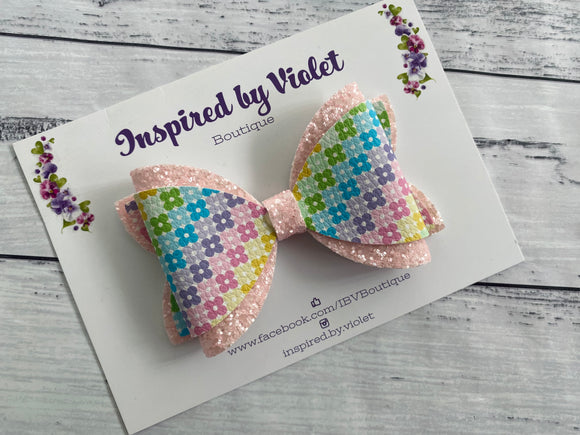 4” Sienna bow - Rainbow Floral Gingham