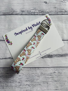 Faux Leather Key Fob/Wristlet - Blue Highland Cows