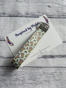 Faux Leather Key Fob/Wristlet - Green Highland Cows
