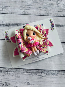 4.5" Bella Clay bow - Hot Pink doll & Poodle