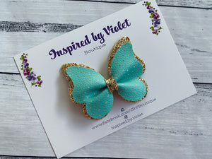 3.25" Butterfly bow - Mint Polka Dots