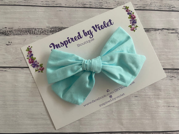 10-12cm Fabric bow on Clip - Blue