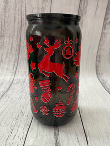 16oz plastic cup - Black & Red Christmas