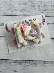 4.5" Bella Clay bow - Floral Bunny & Egg
