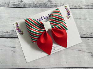 4" Savannah Bow - Peppermint Stripes - on clip