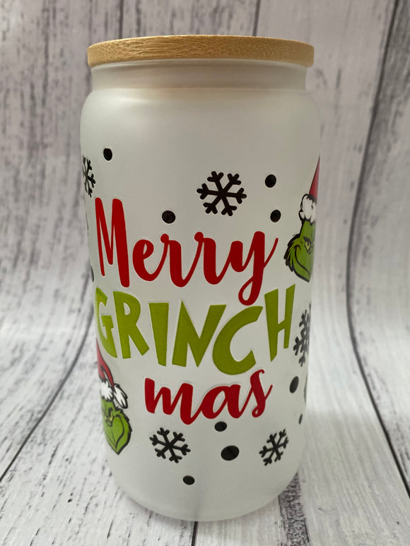 16oz Glass cup - Merry Grinchmas