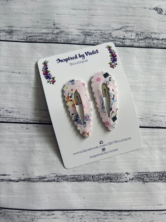 5.5cm Snap Set - Heeler Pup Flower Girls Pink