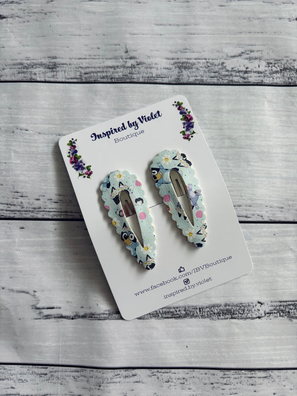 5.5cm Snap Set - Heeler Pup Flower Girls Blue
