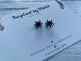 Stud Earrings - Black Glitter Spiders