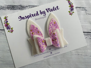 3" Bunny Ears bow - Pink Glitter Fluff