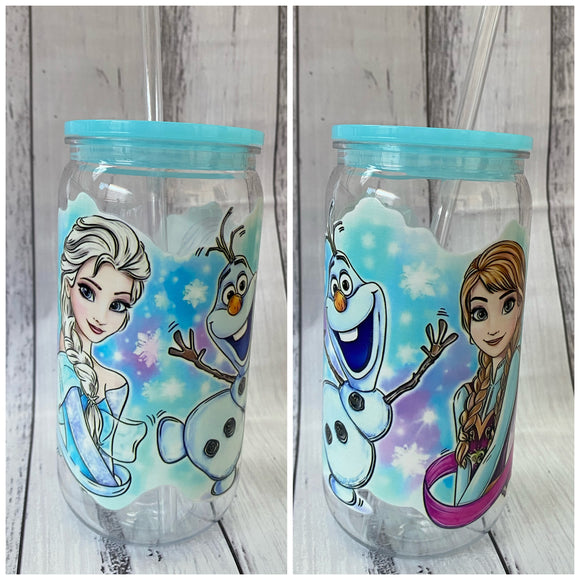 16oz plastic cup - Cold Sisters Clear with Blue Lid