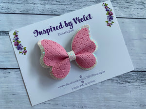 3.25" Butterfly bow - Pink Crosses and Glitter