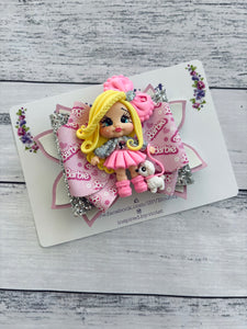4.5" Bella Clay bow - Pink doll & Poodle