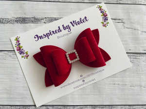 4" Sophia bow - Red Velvet Bling - on clip