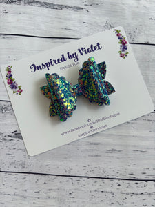 3" Ava bow - Reflective Blue Glitter
