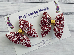 2.5" Savannah pigtail set - Red Hearts