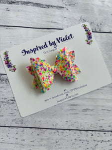 3" Ava bow - White Fluro Confetti