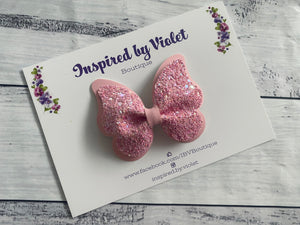 3.25" Butterfly bow - Pink Glitter