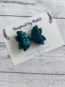 3" Ava bow - Midnight Green Glitter