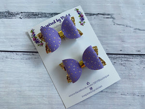 2” Florence pigtail set - Purple Polka Dots