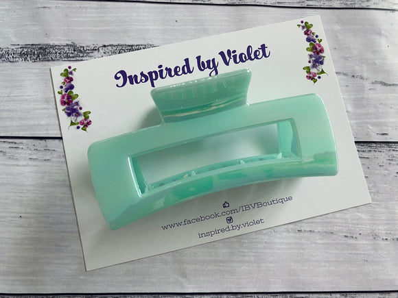 10.5cm Rectangle Claw Clip - Mint Sheen