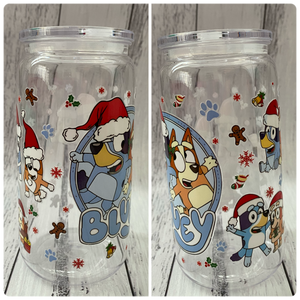 16oz plastic cup - Christmas Blue Puppy