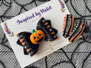 3.5" Imogen bow - Jack-O-Lantern clay + 2 snaps