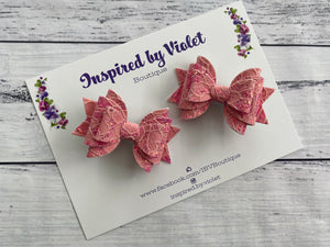 2.5" Violet pigtail set - Pink Lace Glitter