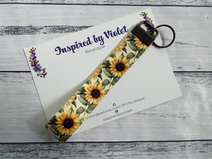 Faux Leather Key Fob/Wristlet - Sunflowers