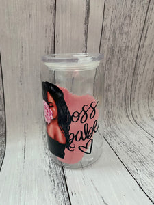 16oz plastic cup - Boss Babe Black Hair