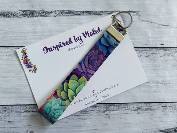 Faux Leather Key Fob/Wristlet - Succulent 1