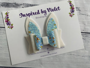 3" Bunny Ears bow - Blue Glitter Fluff