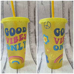 24oz tapered plastic cup - Good Vibes Yellow