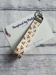Faux Leather Key Fob/Wristlet - Highland Cow Butterflies