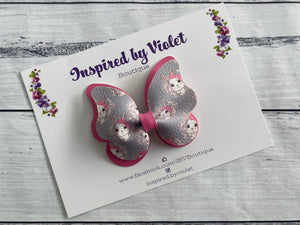 3.25" Butterfly bow - Grey & Pink Bunnies