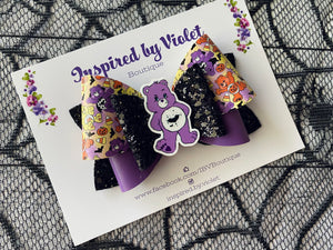 4” Lettie bow - Purple Halloween Bear