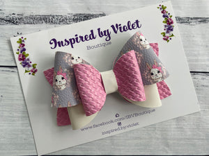 4” Lettie bow - Grey & Pink Bunnies