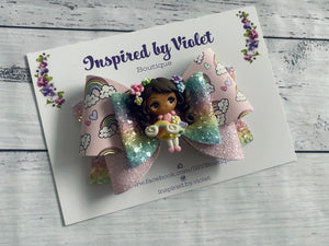 4” Lettie bow - Pastel Rainbow Brunette