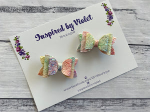 2” Florence pigtail set - Pastel Rainbow Lace