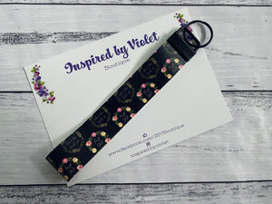 Faux Leather Key Fob/Wristlet - Floral Swears