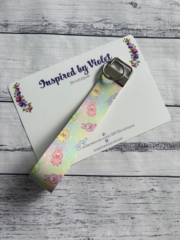 Faux Leather Key Fob/Wristlet - Rainbow Labubu