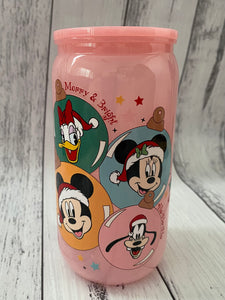 16oz plastic cup - Pink Christmas Mouse