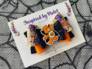 4” Lettie bow - Orange Halloween Bear