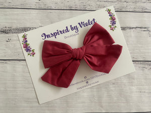 10-12cm Fabric bow on Clip -  Rust Red