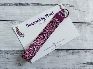 Faux Leather Key Fob/Wristlet - Breast Cancer Ribbons