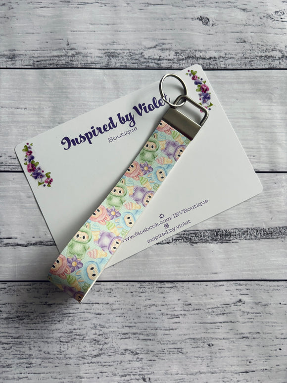 Faux Leather Key Fob/Wristlet - Ice Cream Labubu