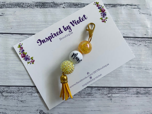 Beaded Keyring - Yellow Mum 2