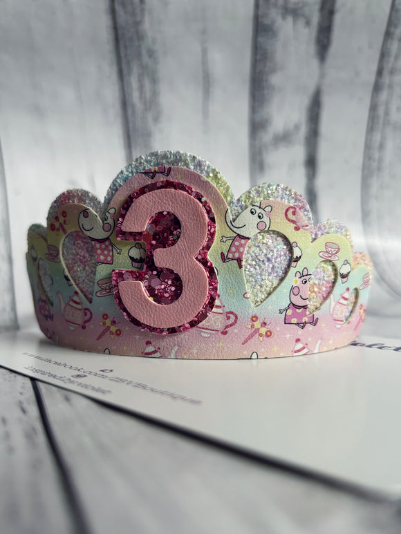 Birthday Tiara headband - 3 Peppa Tea Party