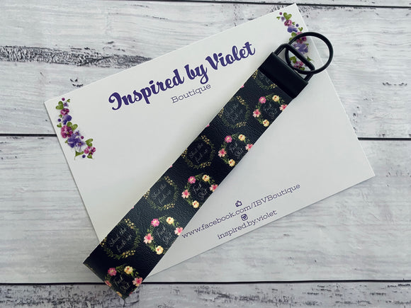 Faux Leather Key Fob/Wristlet - Floral Swears